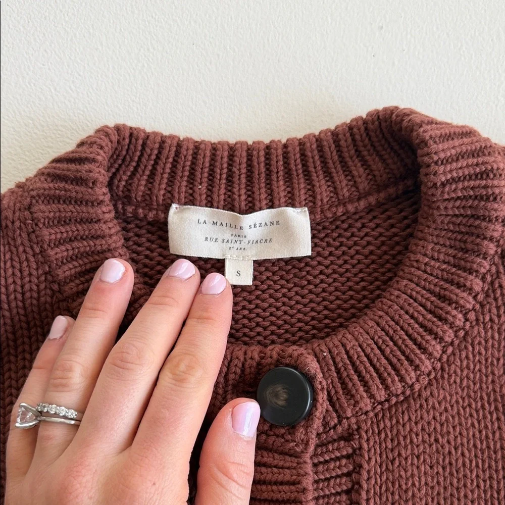 Sezane Titouan Brown Button-Up Knit Cardigan - Picture 2 of 5